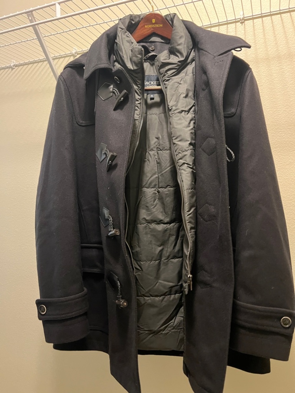 Hackett Black Peacoat with Quilted Inner Liner
